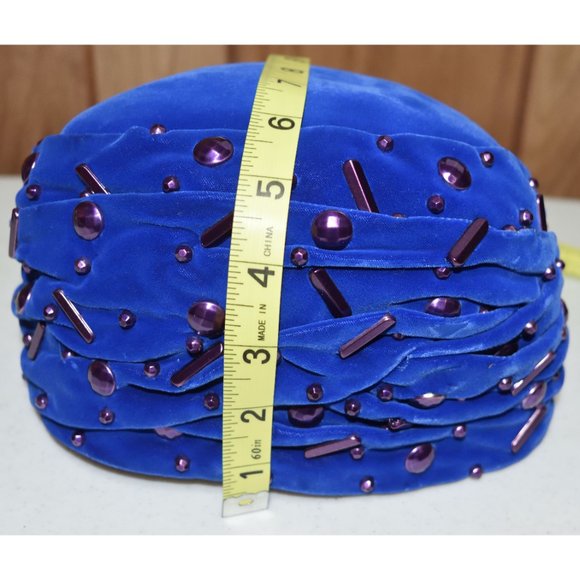 Vintage Blue Claude Saint-Cyr Reproduction Pillbox Hat Purple Accents Turban - Picture 13 of 13